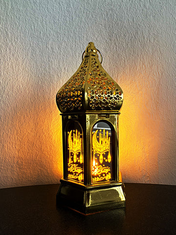 Ramadan Laterna – kleine Größe 2 (gelbes LED-Licht, goldene Farbe)