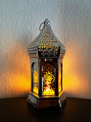 Ramadan Laterna – kleine Größe 1 (gelbes LED-Licht, silberne Farbe)